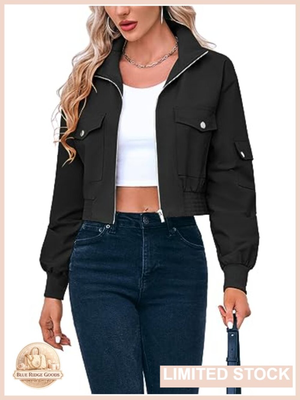 Women's Cropped Bomber Jacket Lightweight Zip Up Short Coat